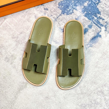 Hm Men's Izmir Slide Olive Green Cowhide 231028