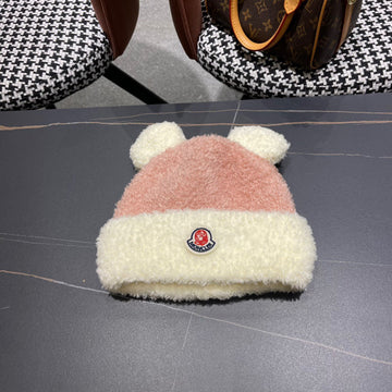Beanie Hat In Blush Pink Mix White Wool And Rabbit Fur 437686