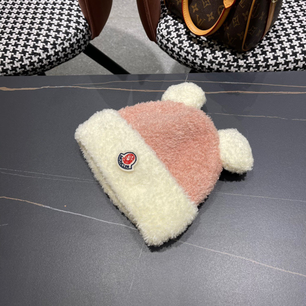 Beanie Hat In Blush Pink Mix White Wool And Rabbit Fur 437686