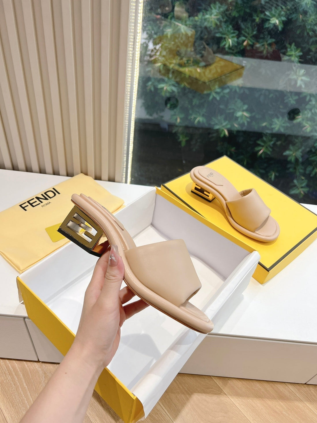 Ff Baguette Slides Women 45 Nappa Leather Beige