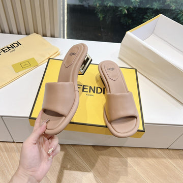 Ff Baguette Slides Women 45 Nappa Leather Light Brown