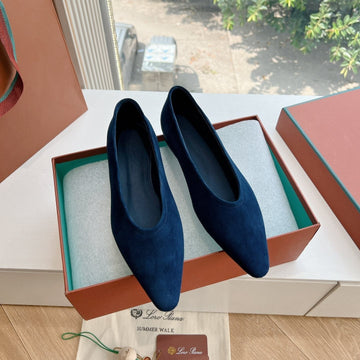 Rebecca Ballerina Flat Dark Blue Suede