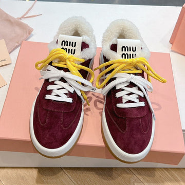 Miu Miu 25 Platform Sneakers Burgundy Yellow Suede Wool 549102