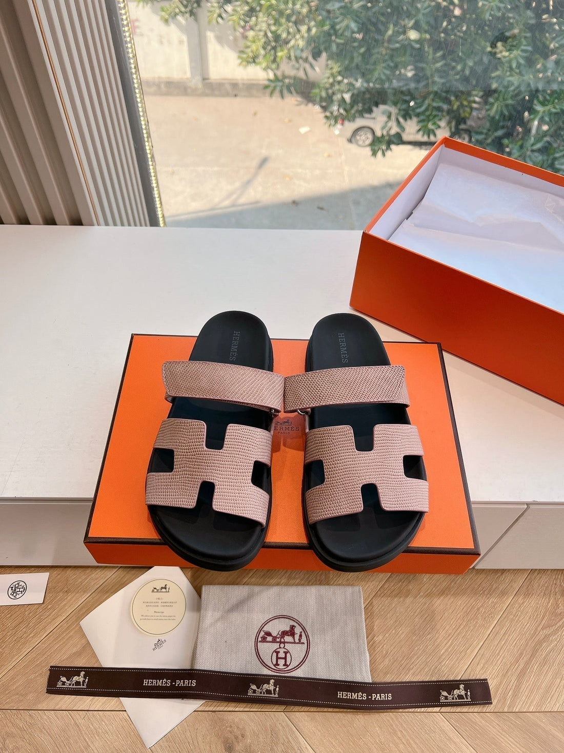 Hm Chypre Sandal Puce Pink Grained Calfskin 202795