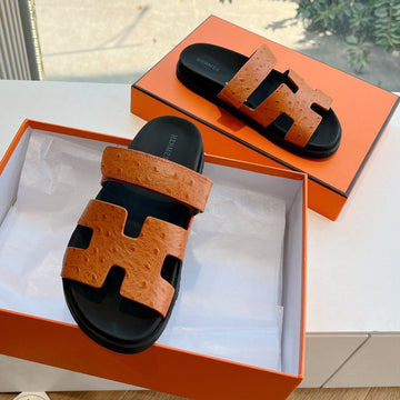 Chypre Sandal In Vivid Orange Grained Calfskin