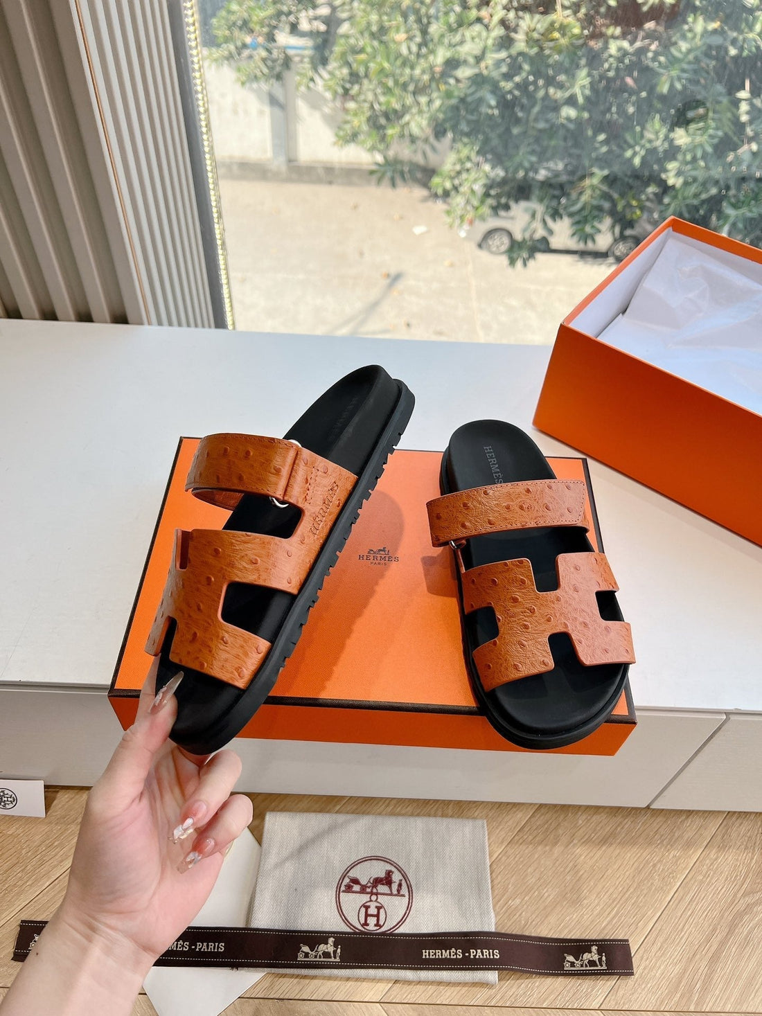 Chypre Sandal In Vivid Orange Grained Calfskin