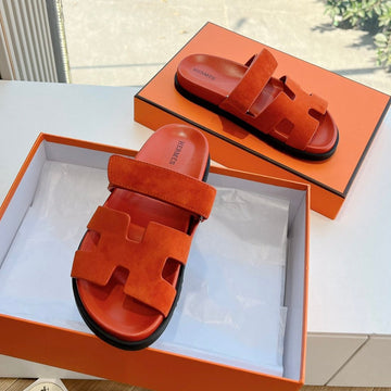Chypre Sandal In Fire Orange Suede