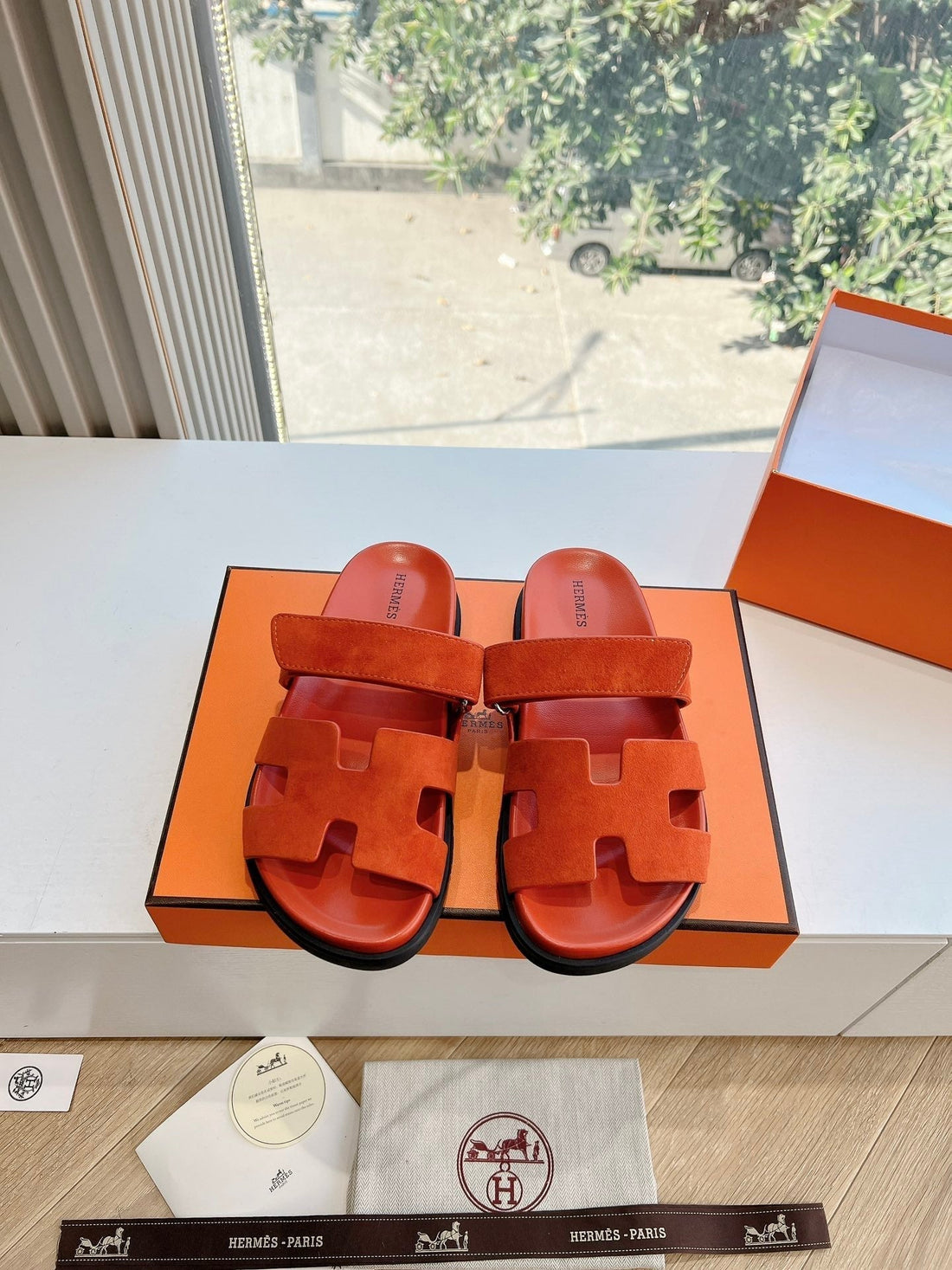 Chypre Sandal In Fire Orange Suede