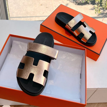 Chypre Sandal In Copper Brown Metallic Calfskin