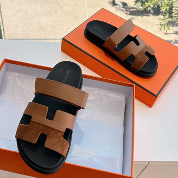 Chypre Sandal In Bronze Brown Suede And Calfskin