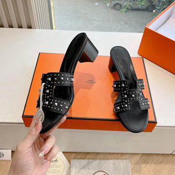 Hm 25C Oasis Sandal Black Leather With Studs 202838