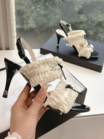 CC Sandals With Bow Tie Cream 7CM Lambskin 202868