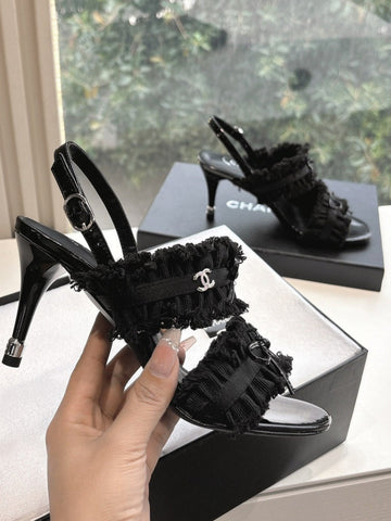 CC Sandals With Bow Tie Black 7CM Lambskin 202870