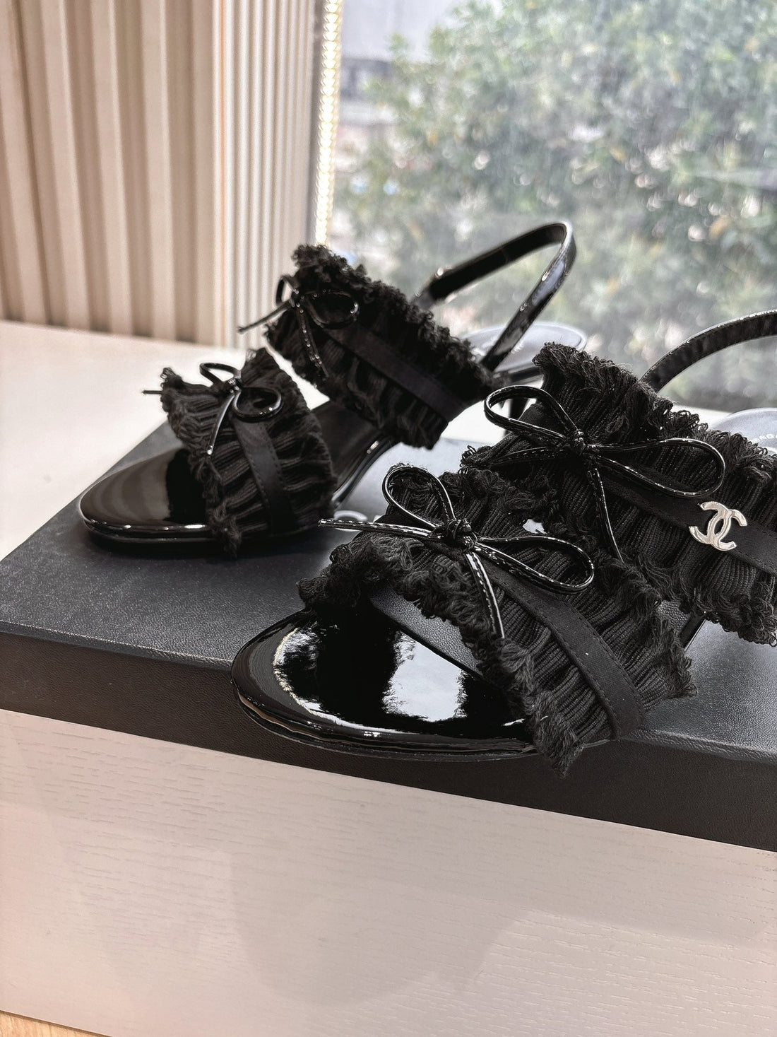CC Sandals With Bow Tie Black 4,5cm Lambskin 202875