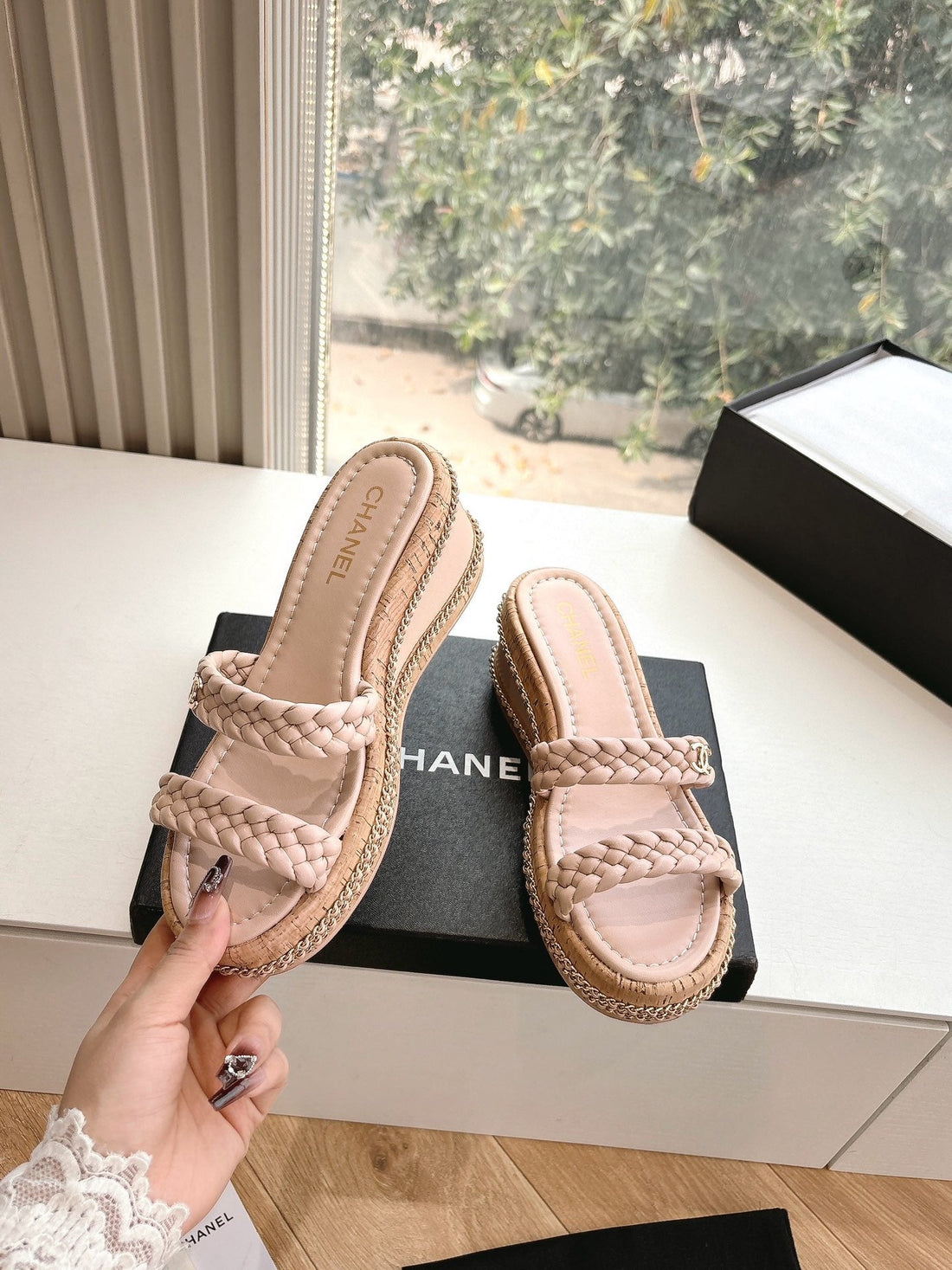 CC Sandals Pink Braided 6CM Lambskin 202890