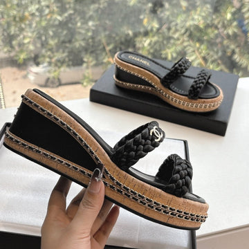 CC Sandals Black Braided 6CM Lambskin 202892
