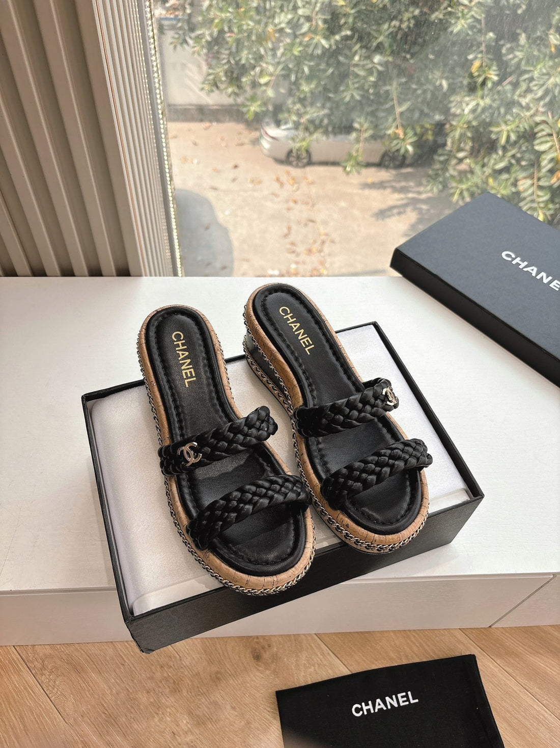 CC Sandals Black Braided 6CM Lambskin 202892
