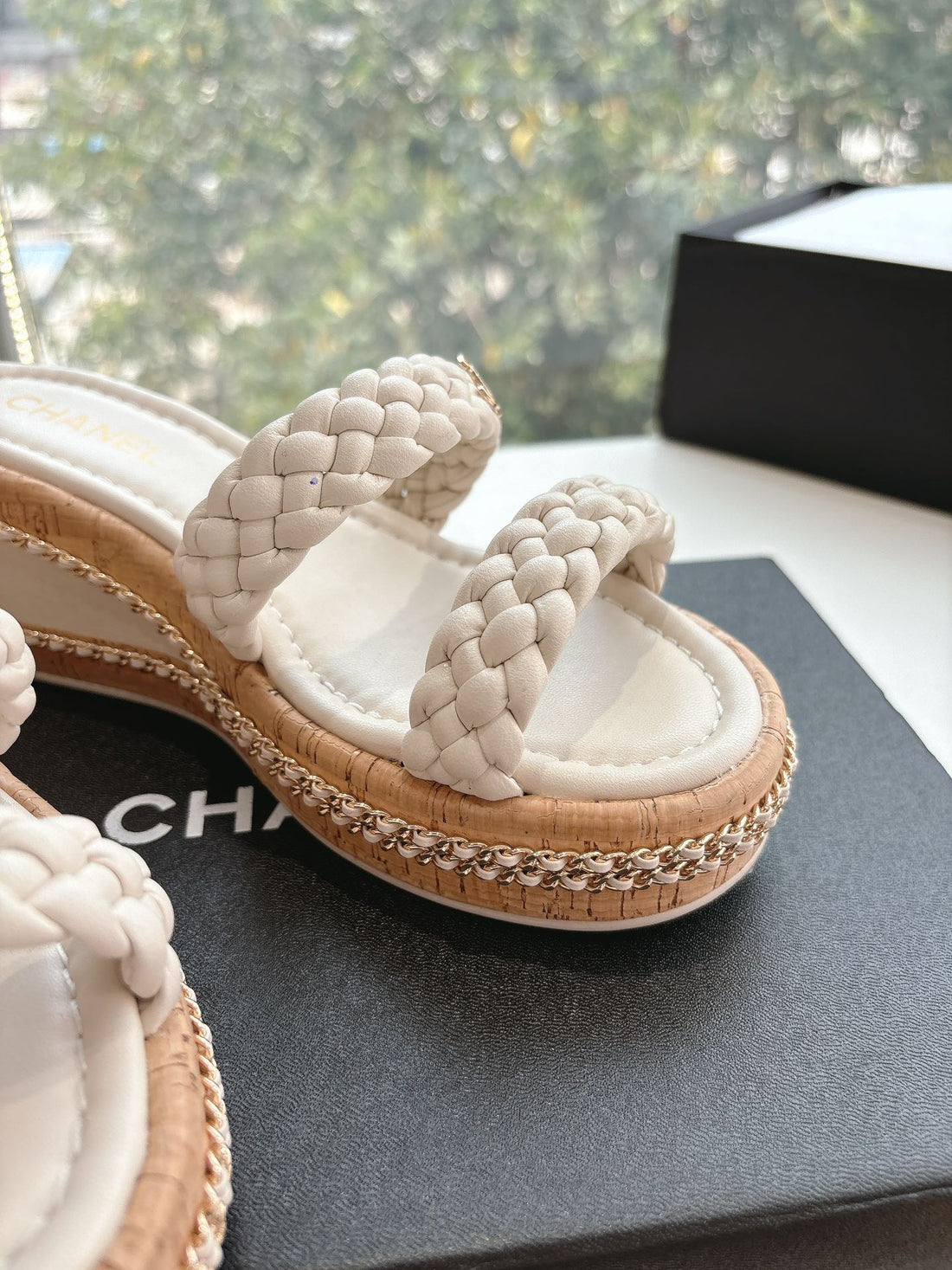CC Sandals Cream Braided 6CM Lambskin 202893