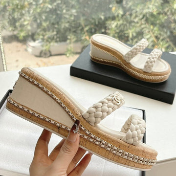 CC Sandals Cream Braided 6CM Lambskin 202893