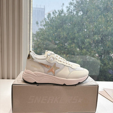 Running Sole Sneakers In White Mesh And Calfskin Gold Star