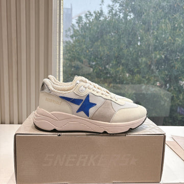 Running Sole Sneakers In White Mesh, Beige Suede And Calfskin With Blue Star