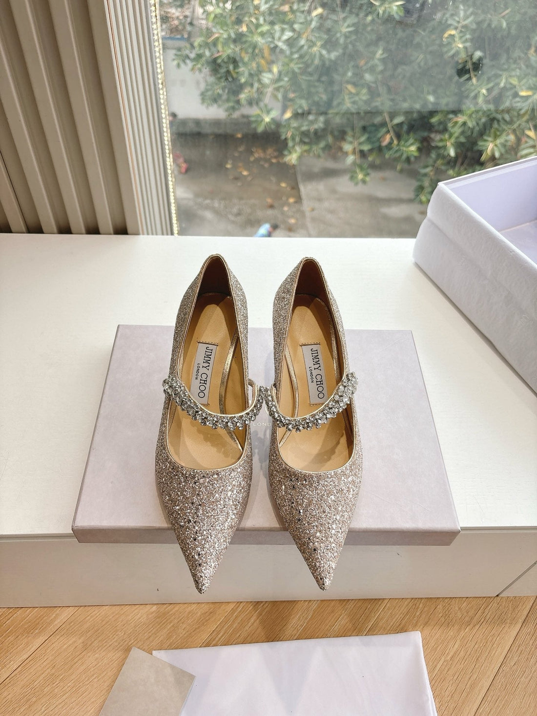 Jimmy Bing Pumps 65 With Crystals Sand Glitter Finish Fabric 547678