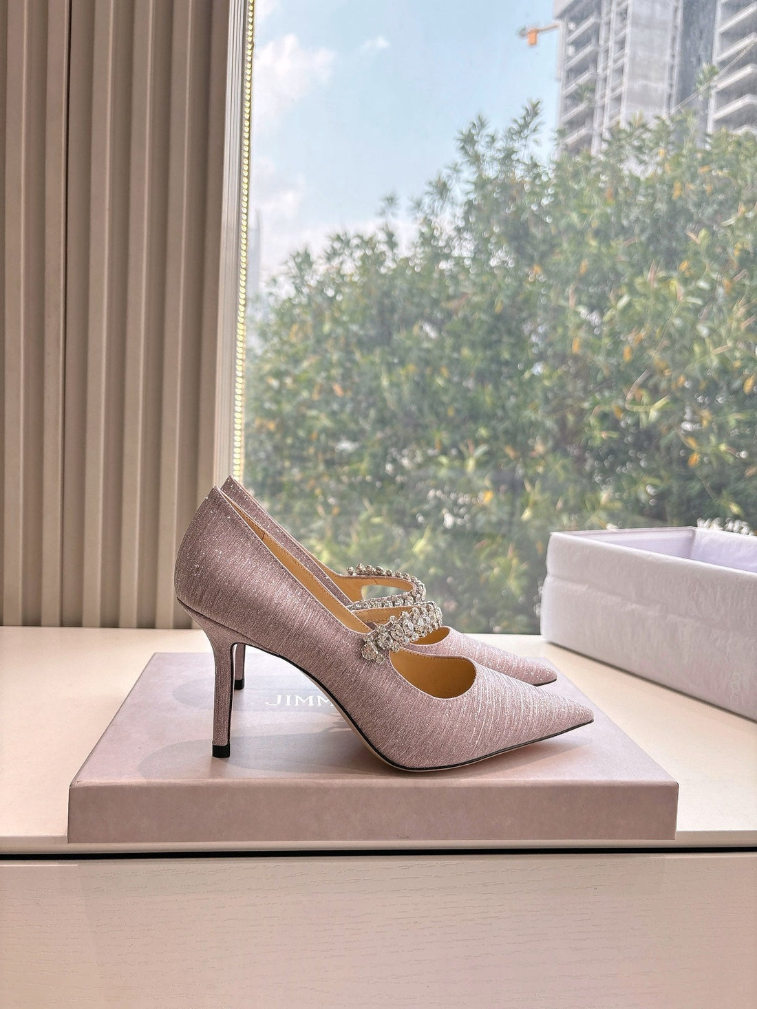 Jimmy Bing Pumps 85 With Crystals Muted Pink Glitter Fabric 547683