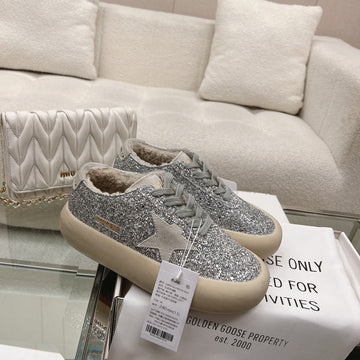 Space-Star Cube Sneakers In Silver Glitter With Grey Star