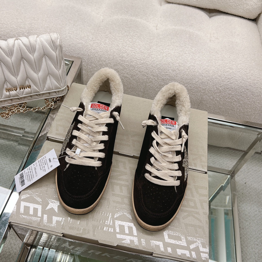 Ball Star Sneakers With Glitter Star In Black Suede