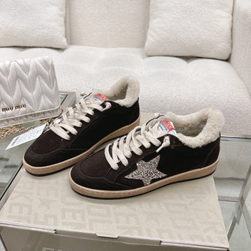 Ball Star Sneakers With Glitter Star In Black Suede