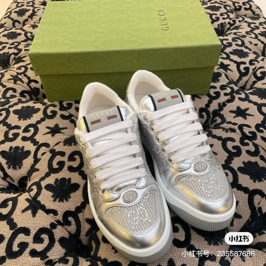 GG Screener Sneaker Silver Calfskin Unique
