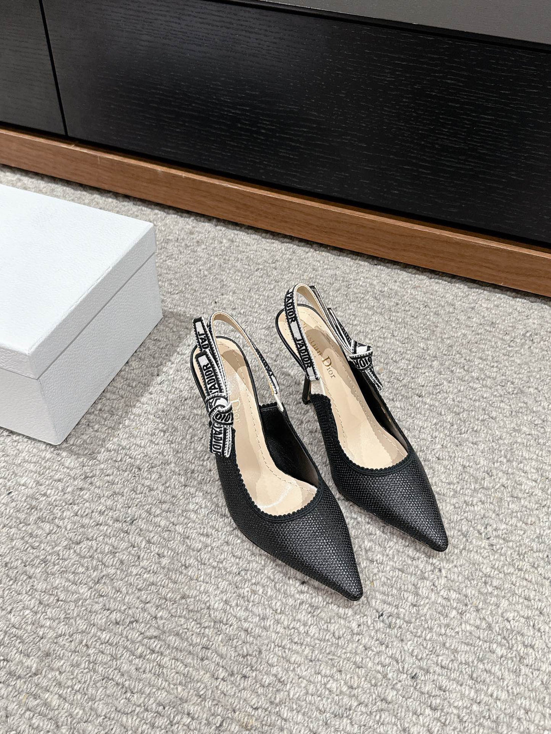 CD Slingback 100 Black Raffia Lambskin