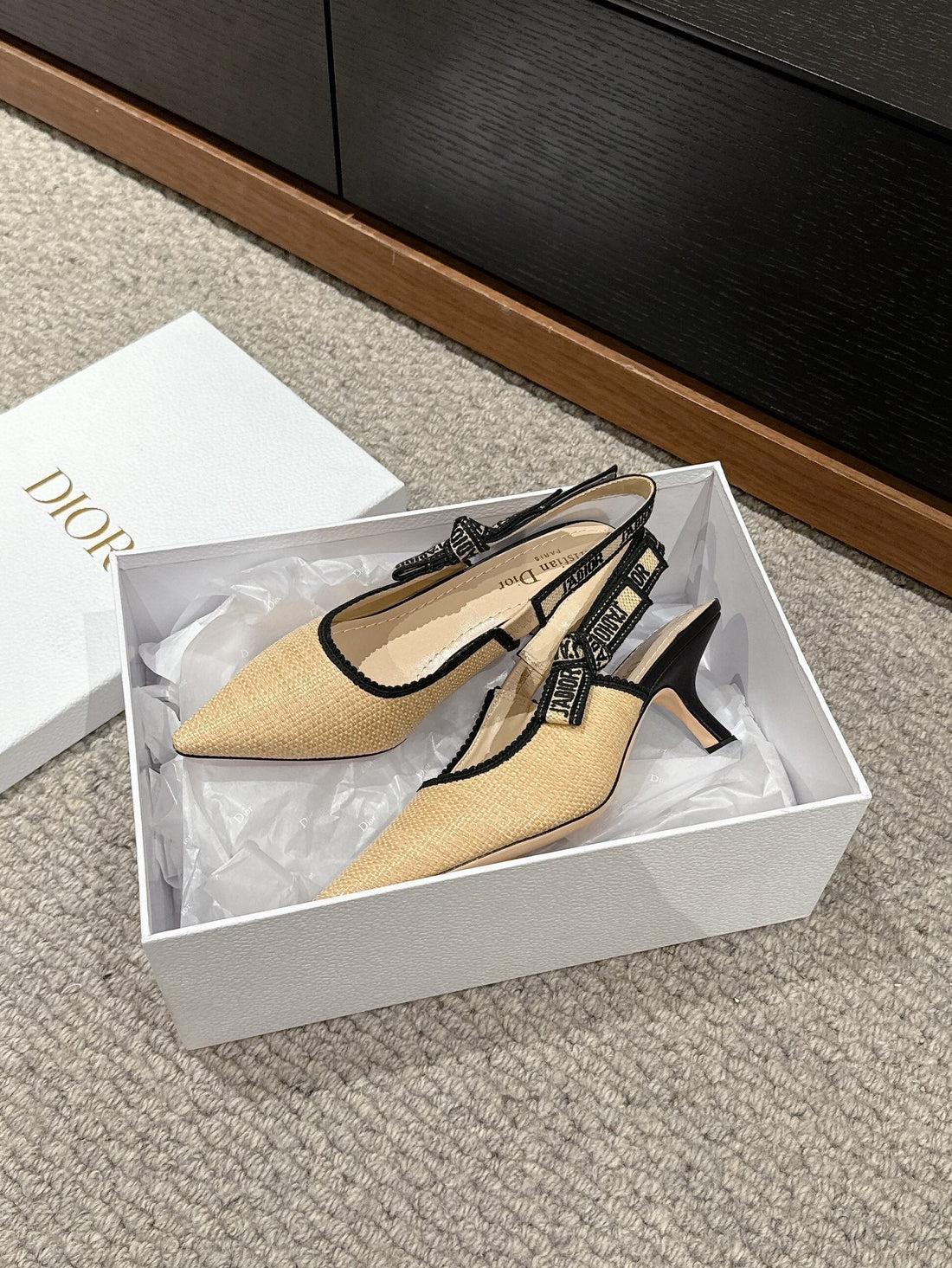 CD Slingback 65 Beige Raffia Lambskin