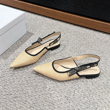 CD Slingback Flat Beige Raffia Lambskin