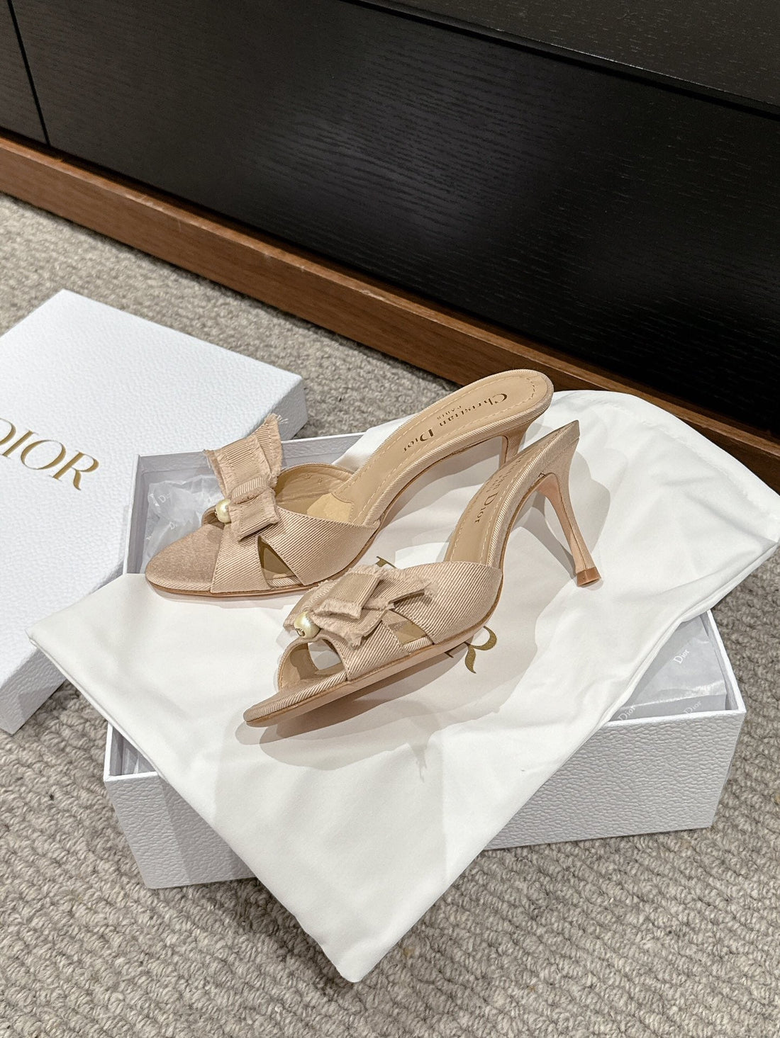 CD Sandal Adiorable 80 Beige Grosgrain Lambskin