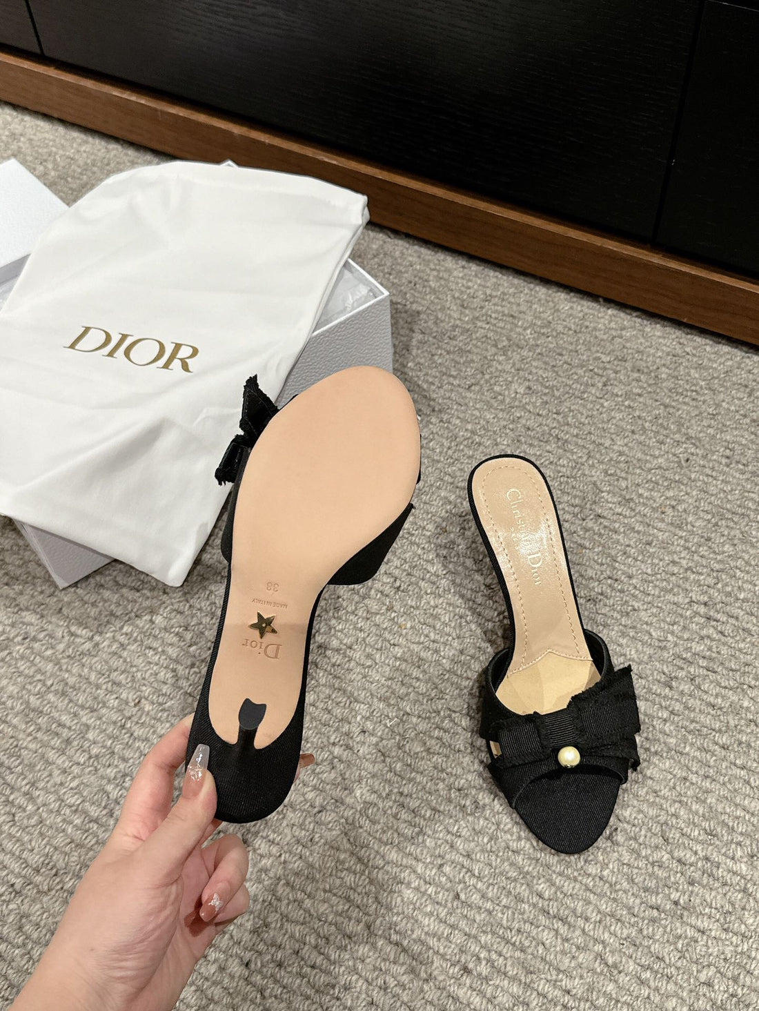 CD Sandal Adiorable 80 Black Grosgrain Beige Lambskin