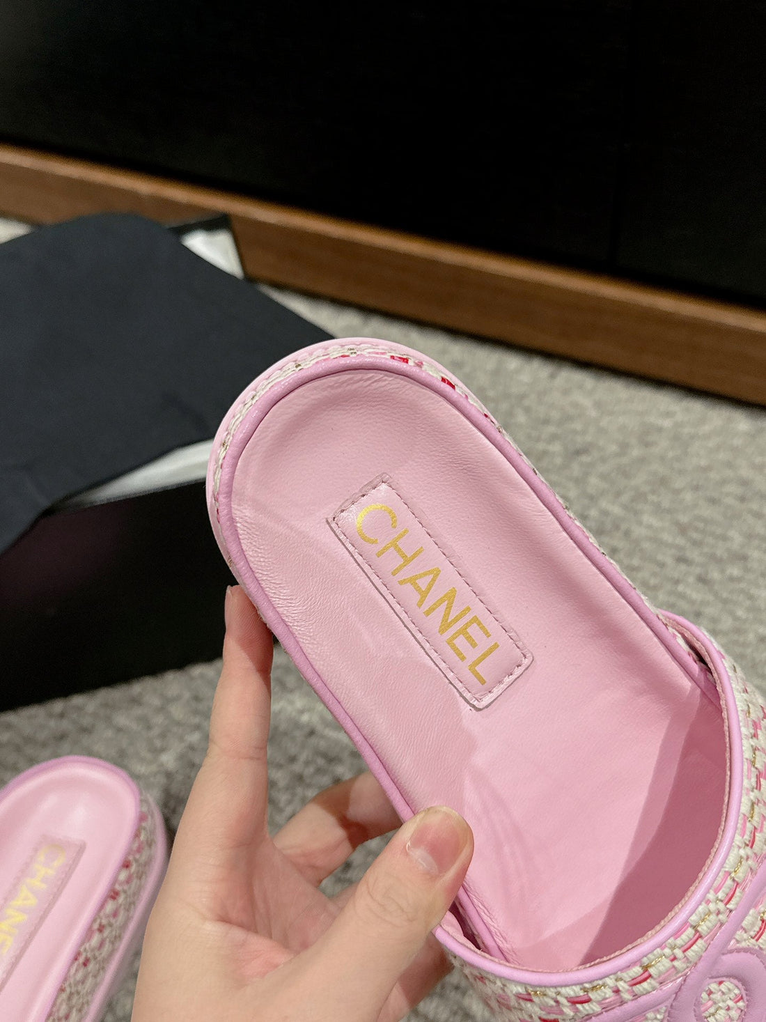 CC Dad Sandals Mule Pink Raffia Canvas