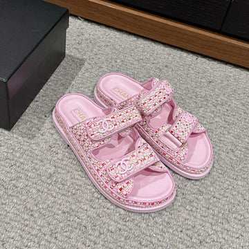 CC Dad Sandals Mule Pink Raffia Canvas