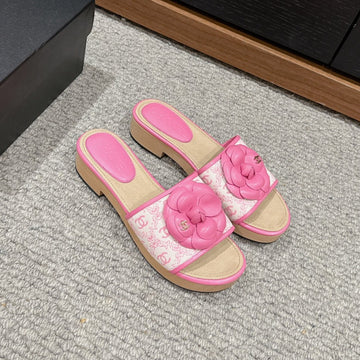 CC Sandal Flower White Canvas Pink Calfskin