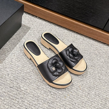 CC Sandal Flower Black Calfskin