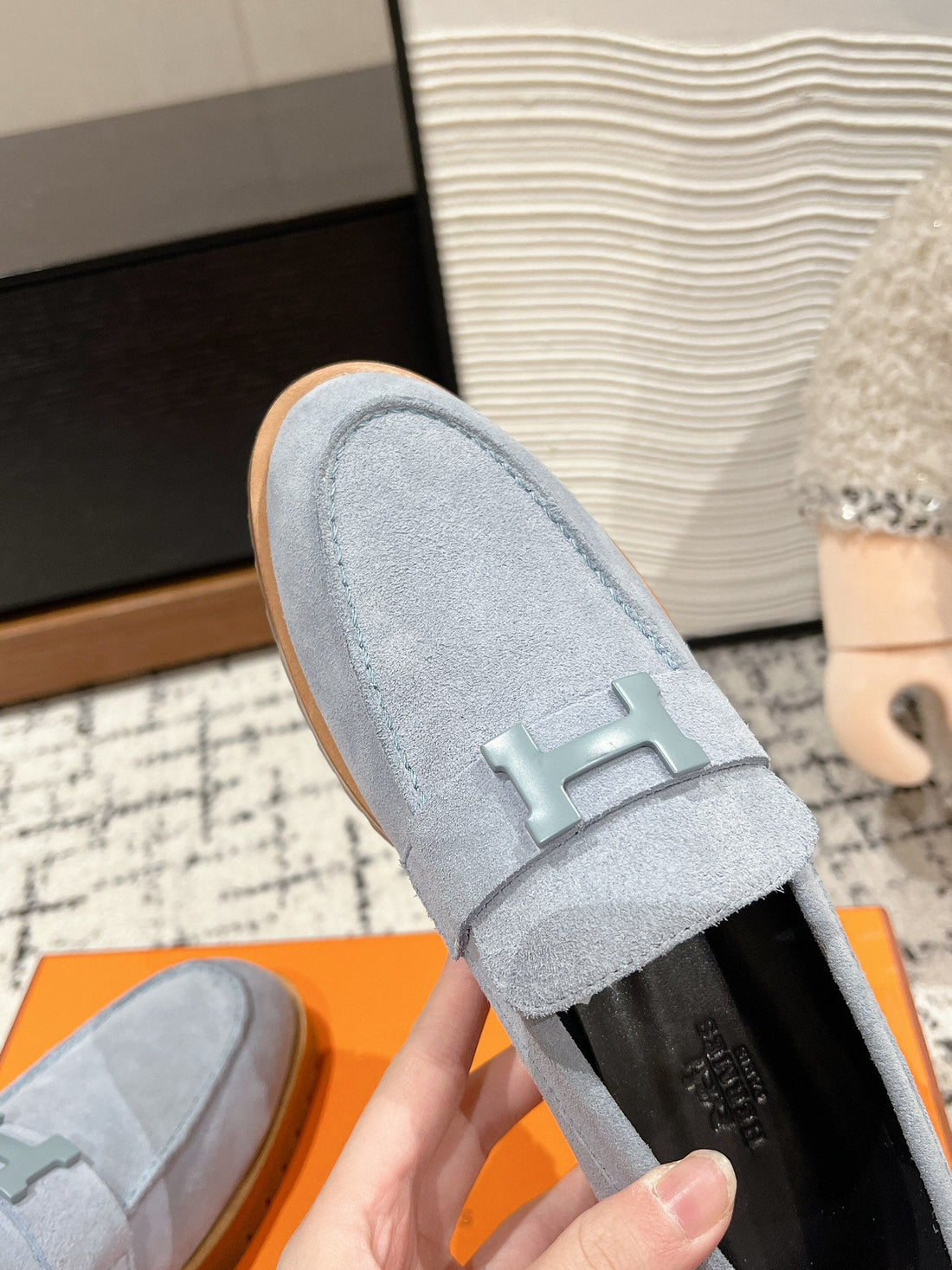 Hm Faubourg Loafer In Grey Blue Suede 118743