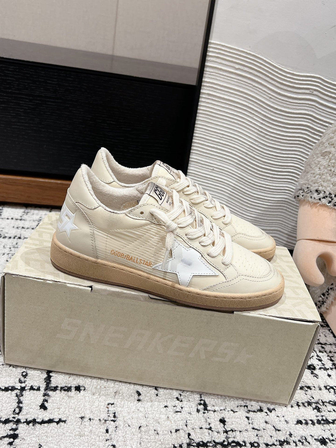 Ball Star Sneakers Beige Calfskin With White Star