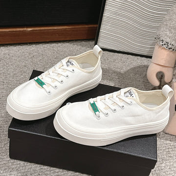 Lace-Up Sneakers In White Canvas