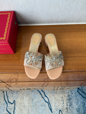 Rc 25 Crystal Chandelier Sandals Orange Sheepskin 221960