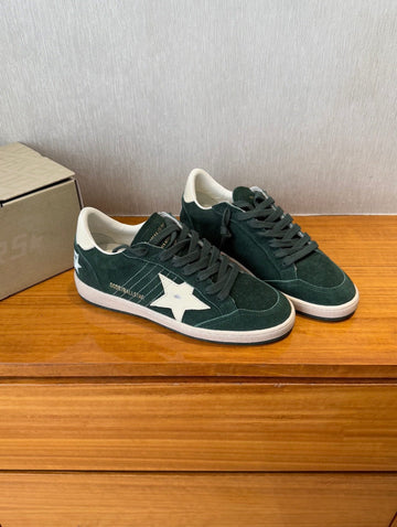 Ball Star Sneakers With White Calfskin Star Timber Green Suede Upper