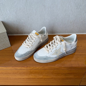 Ball Star Sneakers With Beige Star In White Calfskin And Gray Suede