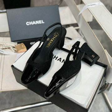 Slingbacks 65 Black Tweed Black Patent Calfskin