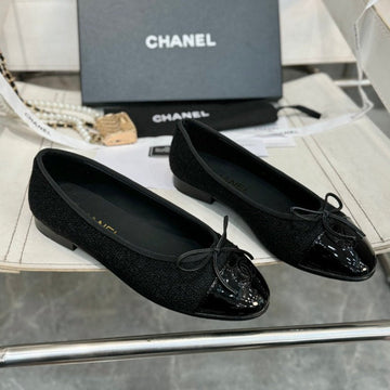 Ballet Flat Black Tweed Patent Calfskin