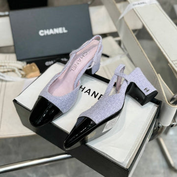 Slingbacks 65 Light Violet Tweed Black Patent Calfskin