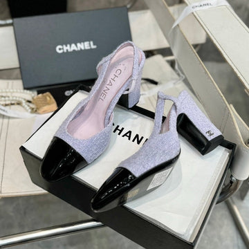 Slingbacks 95 Light Violet Tweed Black Patent Calfskin